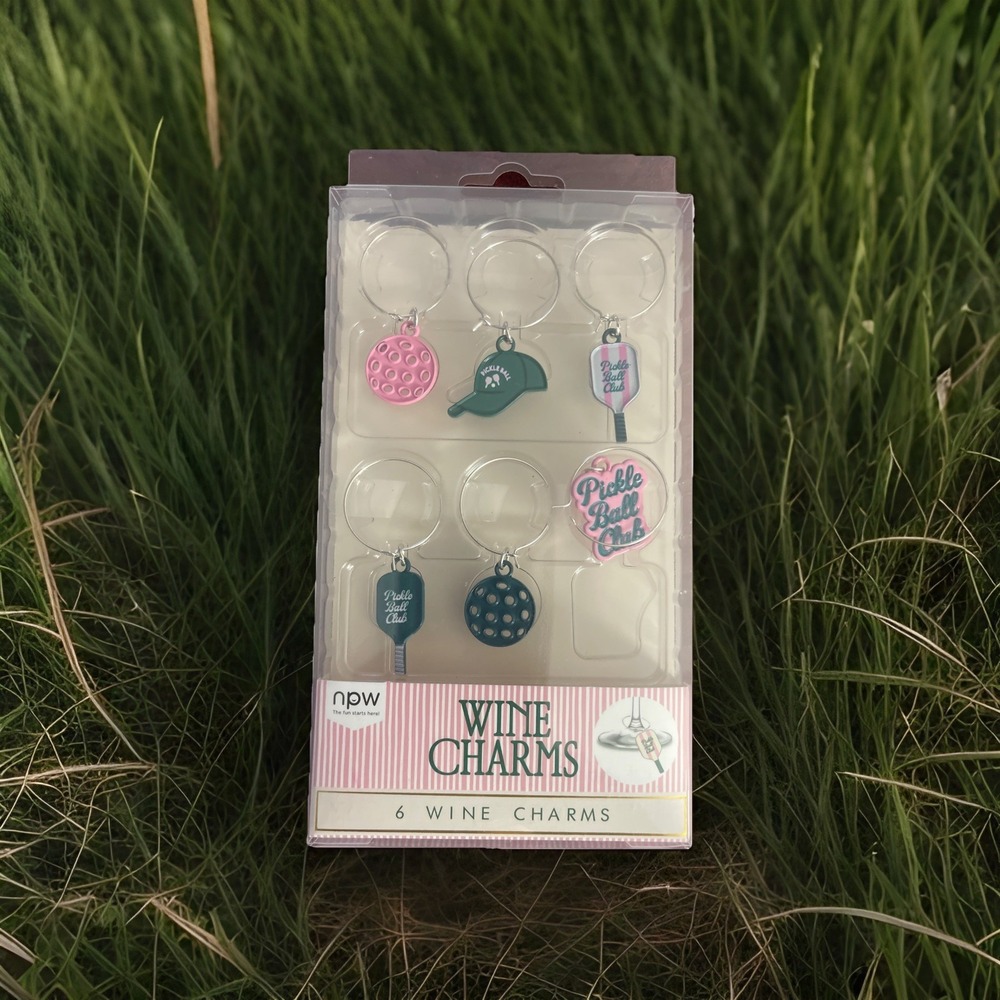 NPW Pickleball Wine Glass Charms Set of‎ 6 Pink Green White Hand Wash Only